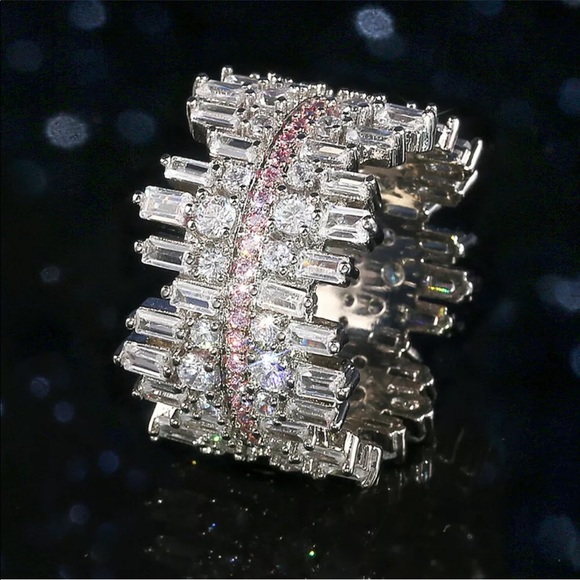 New Women’s 925 Silver White Pink Sapphire Ring - Picture 10 of 11